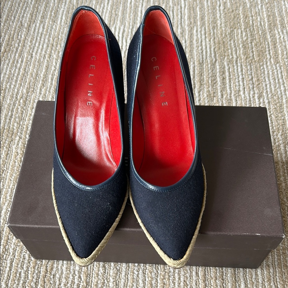 Celine Navy Blue Wedge Shoes size 38